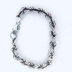 Vintage Sterling Silver 925 Twisted Rope Chain Bracelet Italy 8" 20.9g Estate